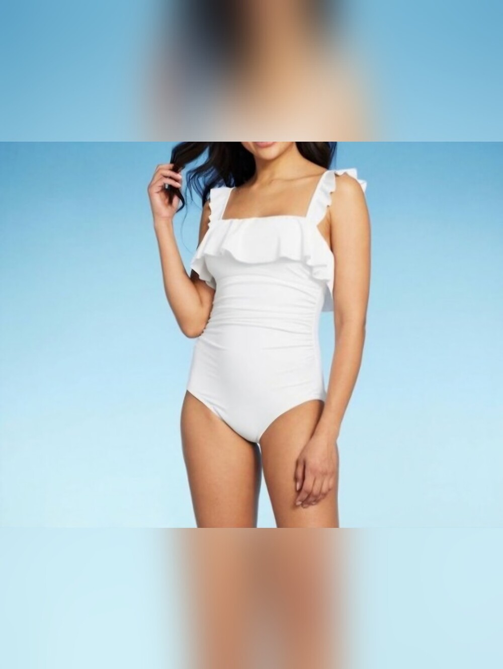 Kona Sol White One-Piece Swimsuit with Ruffle Accent Size XL